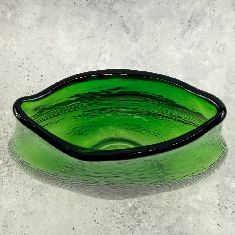 Mid Century Green Glass Pillow Vase Large Textured Hand Blown MCM - Picture 2 of 8